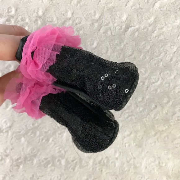 Hobby Lobby Baby Girl Boots Black Sequin Pink - Picture 3 of 4